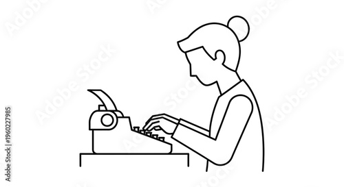 Woman typing on old typewriter machine.