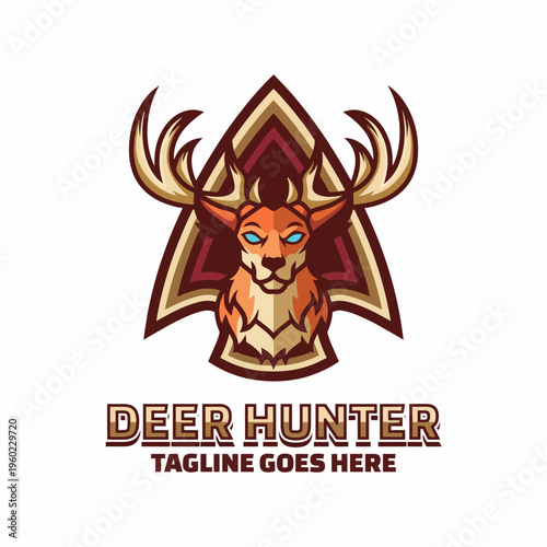 This striking deer head image features majestic antlers, representing outdoor hunting, and a blend of colors, perfect for logos and hunting-related themes.