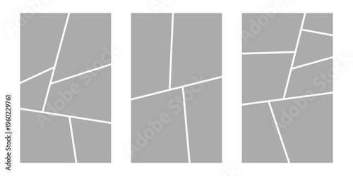 Image collage layout template. Grey mosaic mood board grid collection. Picture frame set. Photo album idea for banner, poster, comic page, flyer, brochure, booklet, memory wall design. Vector pack