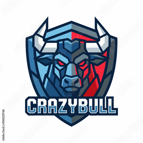 This striking stylized bull logo showcases a prominent figure represented in cool colors, symbolizing strength and determination, perfect for a bold branding identity.