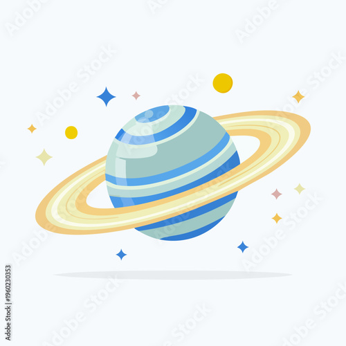 Stylized Saturn planet with rings and stars in outer space.