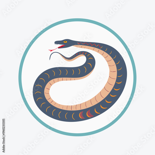 Stylized Snake Illustration in Circular Frame Design.