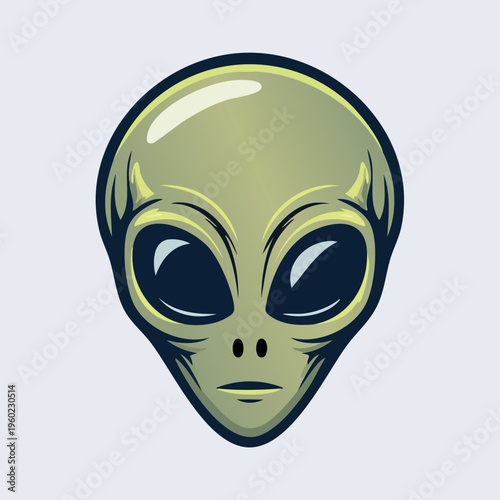 Stylized vector illustration of a classic grey alien head.