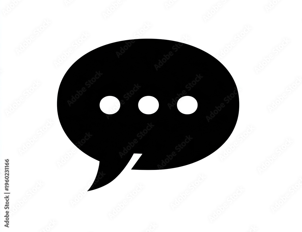 Fototapeta premium Black speech bubble with three dots, indicating a message or conversation on a white backdrop