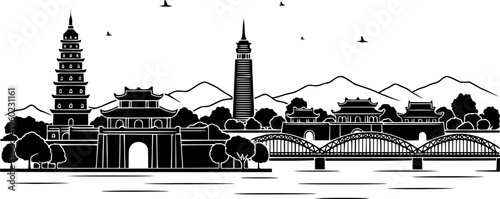 Vietnamese City of Hue Skyline Icon
