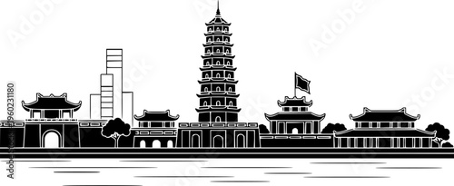 Vietnamese City of Hue Skyline Icon
