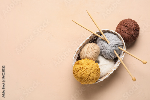 Basket with knitting yarn a...