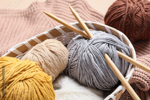 Basket with knitting yarn, ...
