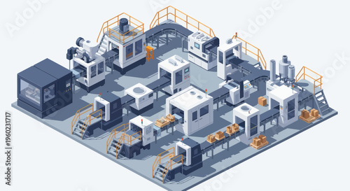 Modern Automated Industrial Manufacturing Factory Floor Layout.