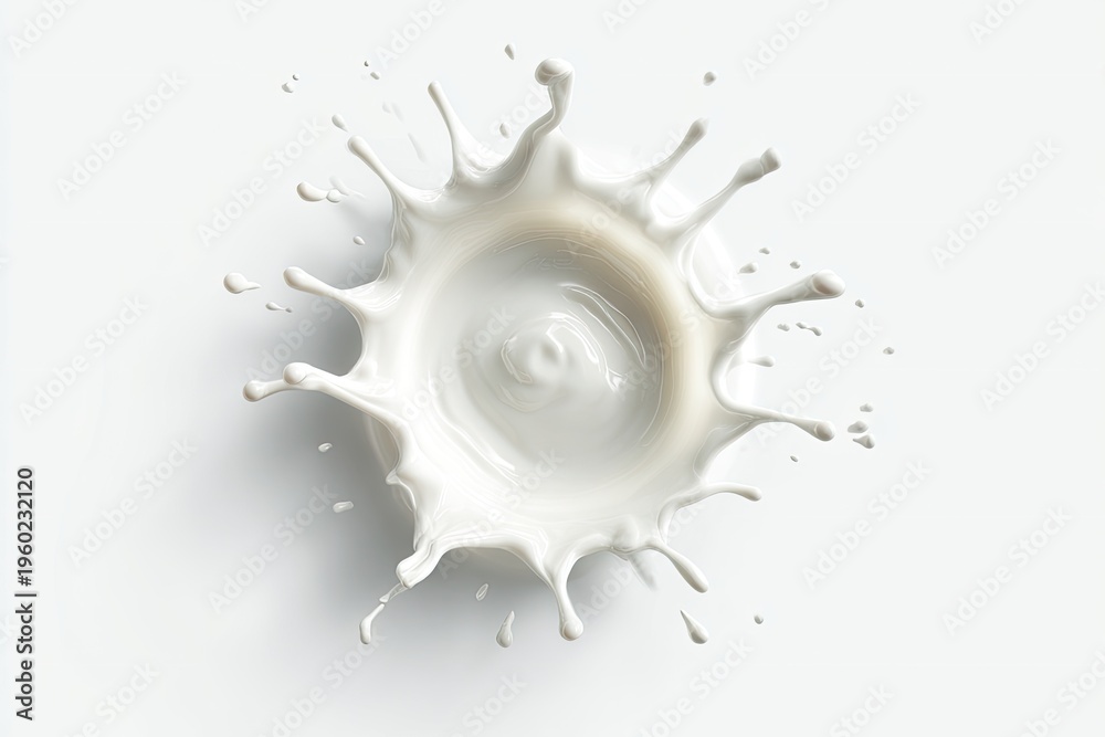 Fototapeta premium Overhead view of a splash of a milky white liquid forming a crown shape