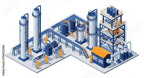 Modern Industrial Chemical Plant Facility with Towers and Structures.