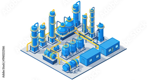 Modern Industrial Chemical Plant Isometric Illustration.
