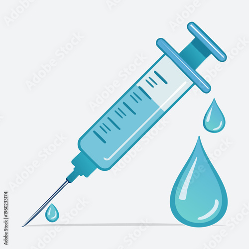 Syringe with Vaccine and Droplets Illustration.