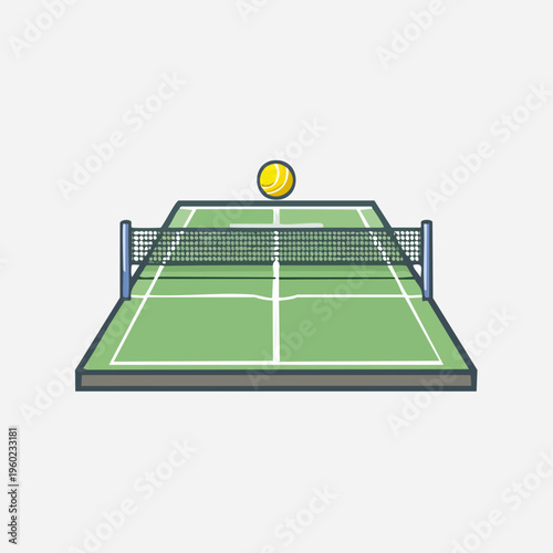 Table Tennis Court with Net and Ball.