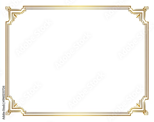 Decorative rectangular gold frame with ornate corners on a white background