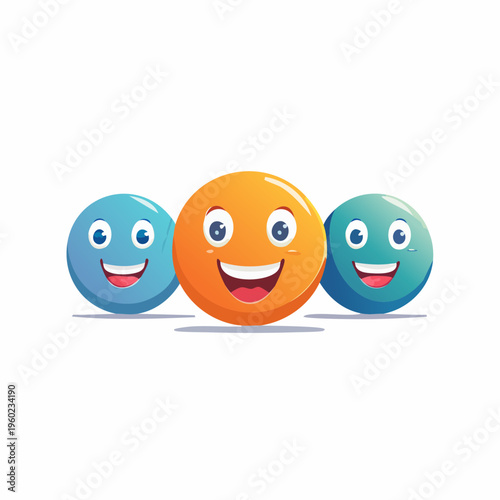Three smiling emoji faces representing happiness and joy.