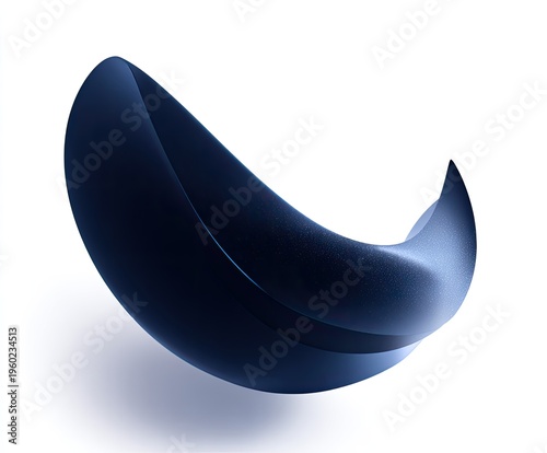 A dynamically shaped, abstract sculpture in deep blue with a soft shadow on a white ground