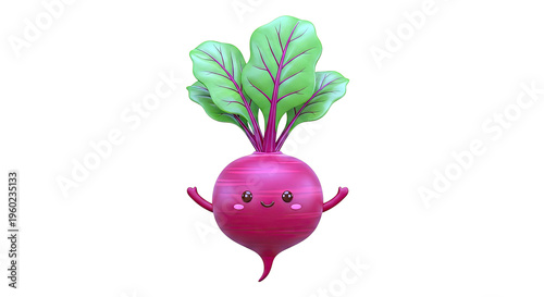 Cute 3D Beetroot Character with Green Leaves