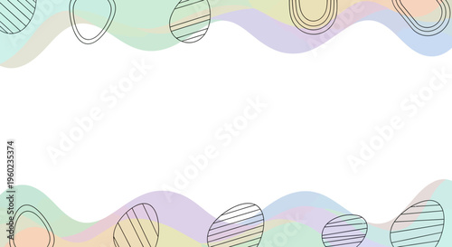 Easter eggs and bunny illustration on a pastel background with wavy lines, colorful and playful design elements for Easter Sunday social media decoration