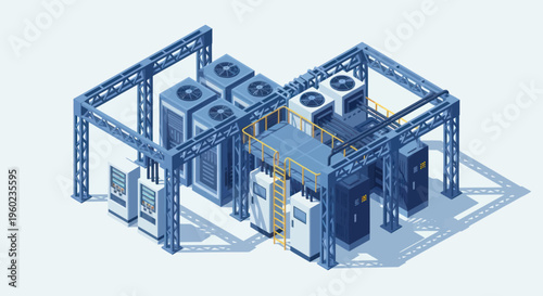 Modern Data Center Server Racks and Cooling Systems.