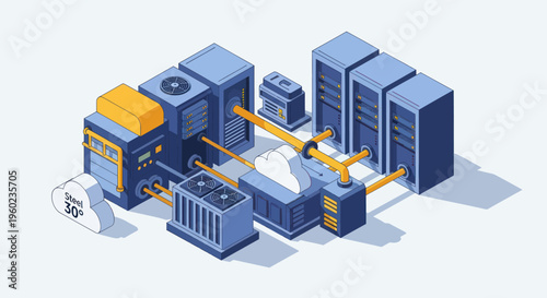 Modern Industrial Data Center Equipment and Servers.
