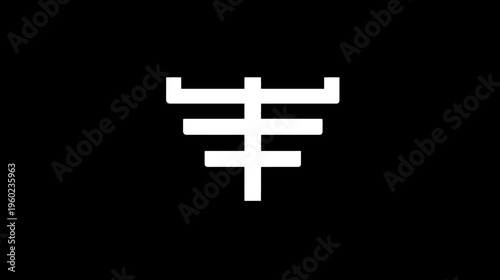 Abstract white geometric symbol on black background, minimalist modern design element, icon, logo concept.