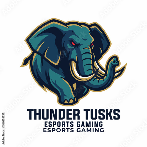 This striking image showcases an elephant with fierce eyes, symbolizing both strength and power, tailored for an esports gaming team logo designed to inspire confidence and competition.