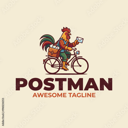 This delightful illustration features a whimsical postman character riding a bicycle while delivering letters, symbolizing communication and connection in a fun, engaging manner.