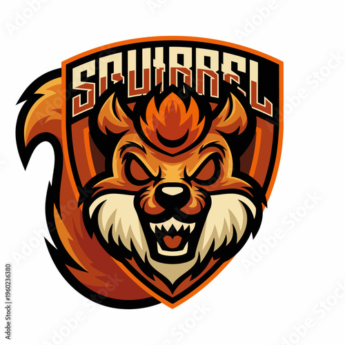 An aggressive squirrel logo design showcasing fierce character, suitable for sports teams or gaming, symbolizing strength, agility, and competitive spirit all in one image.