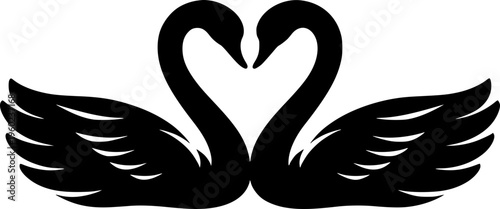 Two Swans Forming Heart Shape Romantic Silhouette Illustration Isolated on a White Transparent Background Vector Graphic Clipart