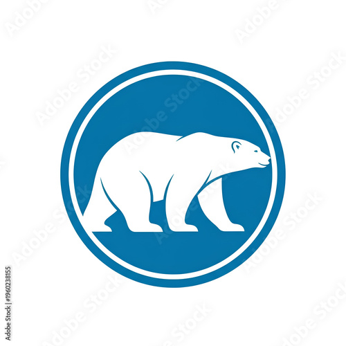 Polar bear logo design inside a blue circle simple and elegant.