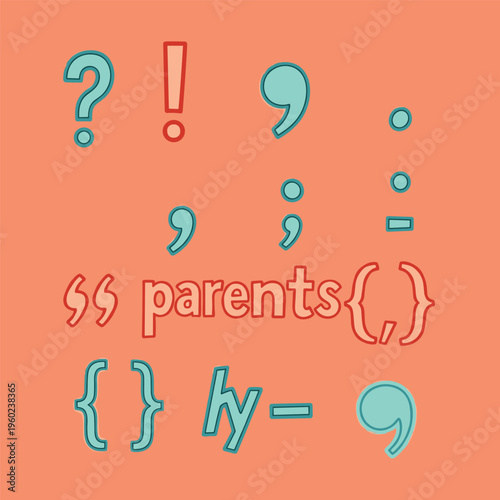 Colorful punctuation programming symbols.