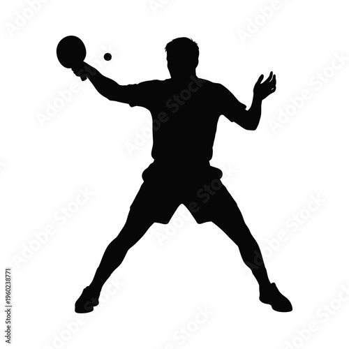 Table Tennis Player Silhouette Ping Pong Sport Action Isolated Vector