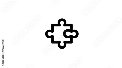 A puzzle piece icon, black outline, centered on white background. Simple and clean design