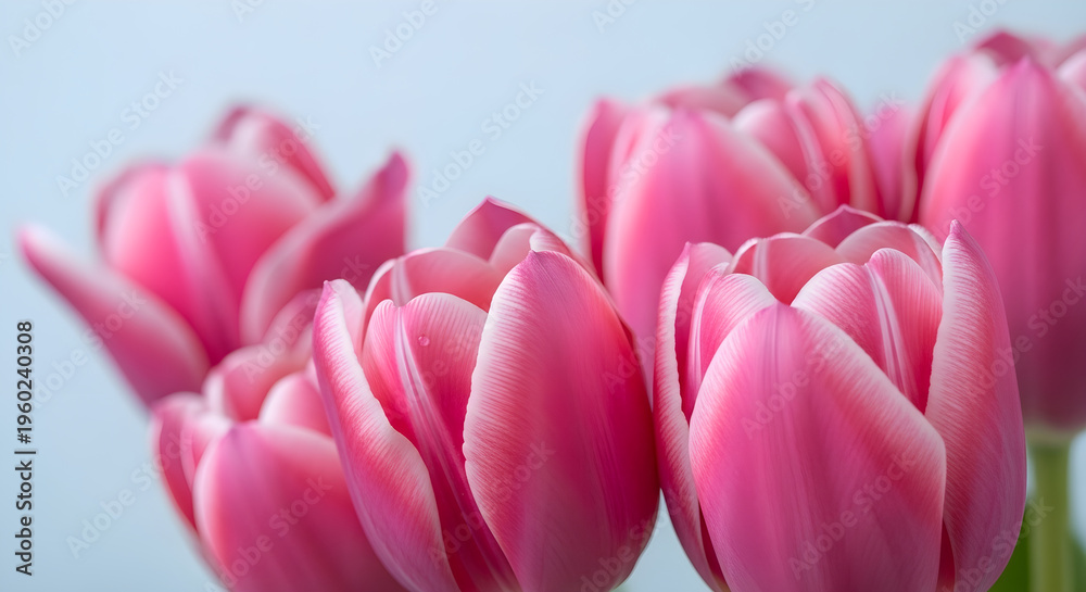 Fototapeta premium Pink tulips closeup in soft light
