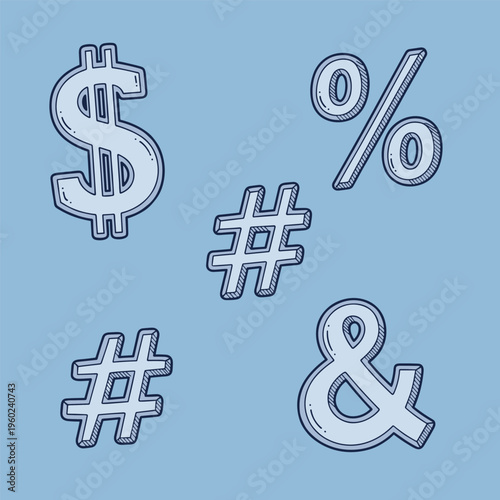 Symbols for currency and percentages.