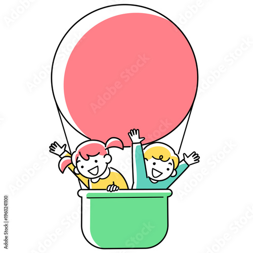 気球に乗っている女の子と男の子