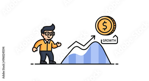 Businessman pointing at growth chart graph.