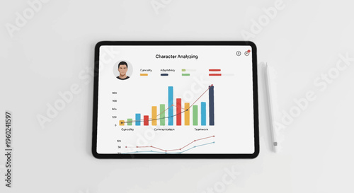 Businessman presenting financial data on tablet.