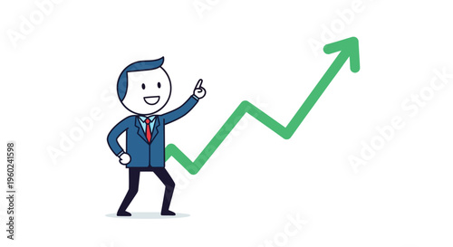 Businessman pointing up with success gesture.