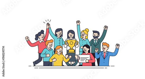 Diverse group of people celebrating success.