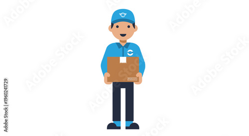 Delivery man holding cardboard box.