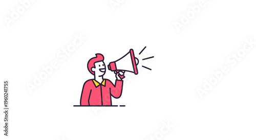 Man holding a loudspeaker device.