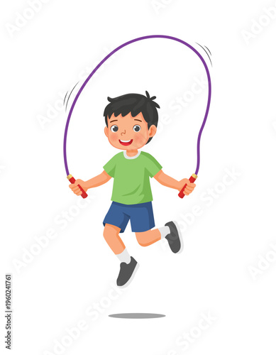 Little boy doing jumping rope exercise 