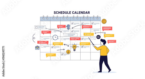Man interacting with calendar schedule.