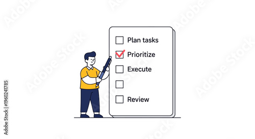 Man holding large pencil checklist.