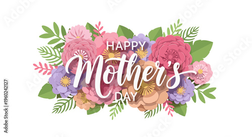 Happy mother's day greeting with delicate floral arrangement and elegant
