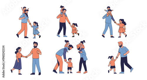 Diverse fathers and daughters enjoying quality time together in various poses