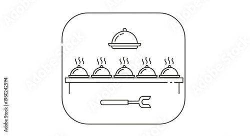 Vector illustration of a buffet serving line with covered dishes and serving