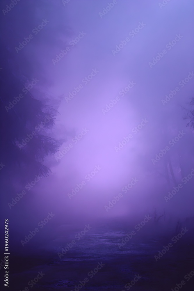 Obraz premium dark eerie background with deep purple fog and silhouetted trees